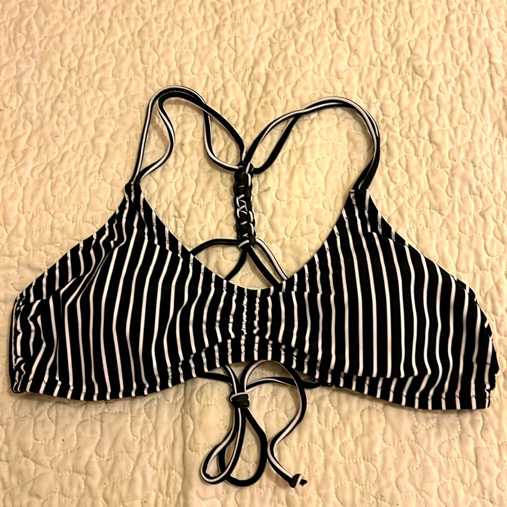 Black and White Striped Bikini Top